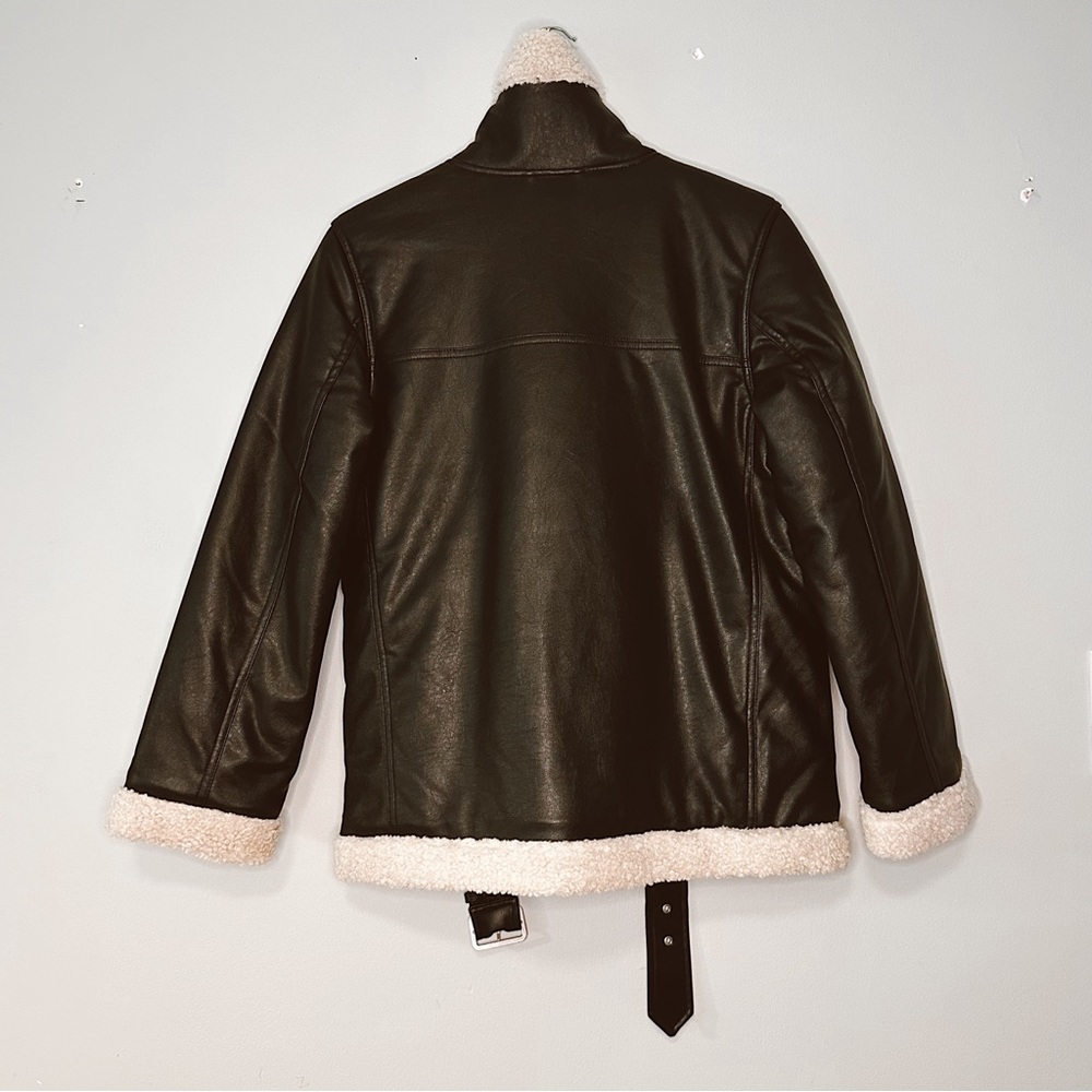 NWT H&M Aviator Teddy Fleece Jacket – Black/Beige, Size Small - Picture 5 of 7